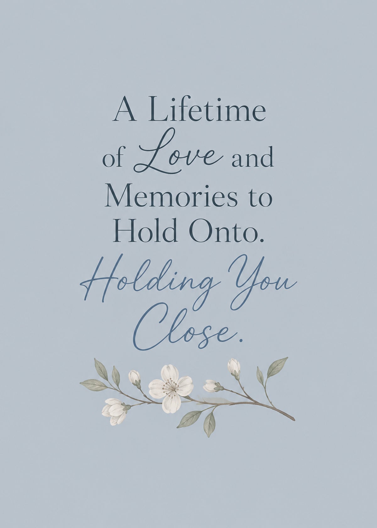 Heartfelt thinking of you card showing soft grey ground with delicate white blossom, by Gigglz