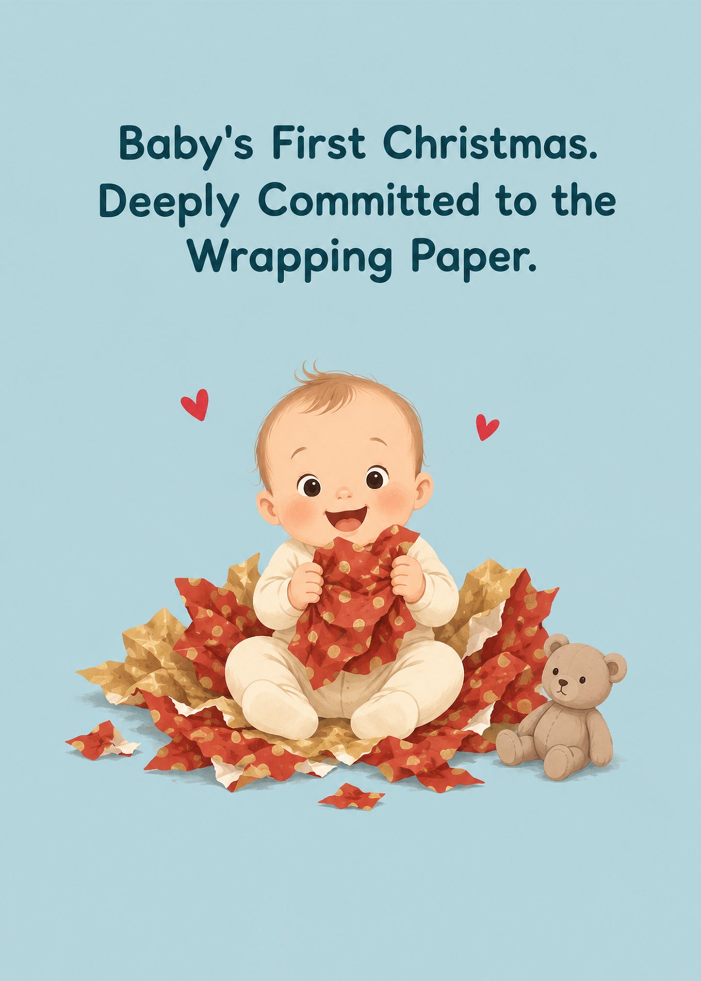 Funny Christmas card with Committed to the Wrapping Paper text, by Gigglz
