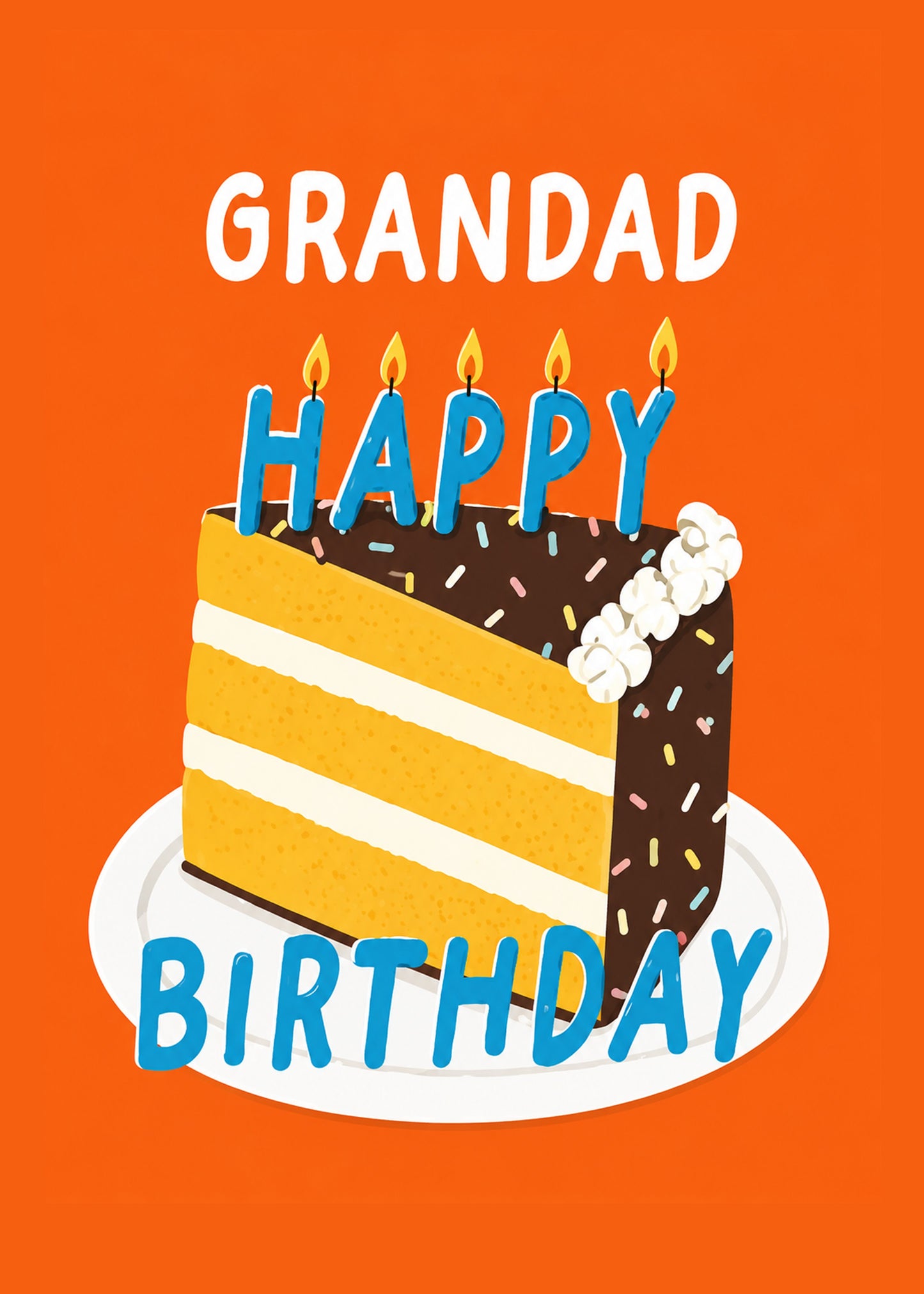 Funny birthday card showing a large slice of birthday cake with HAPPY letter candles, by Gigglz