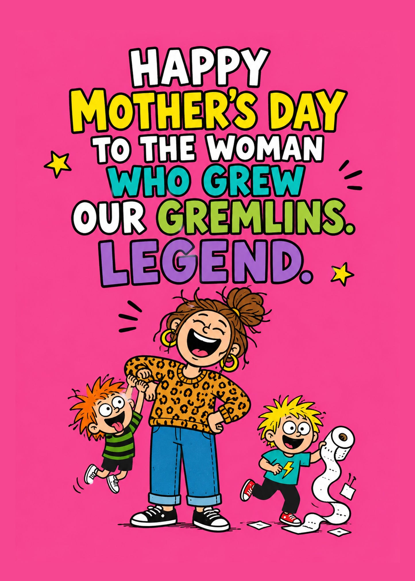 Funny Mother's Day card with The Woman Who Grew Our Gremlins text, by Gigglz