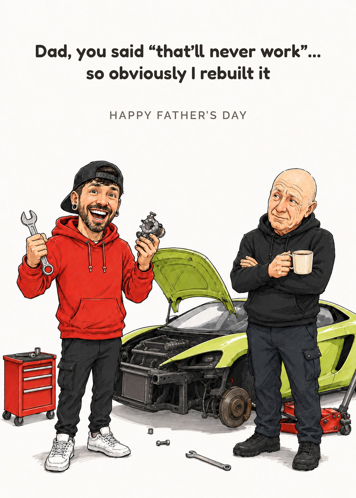 That'll Never Work funny car Father's Day card by Gigglz