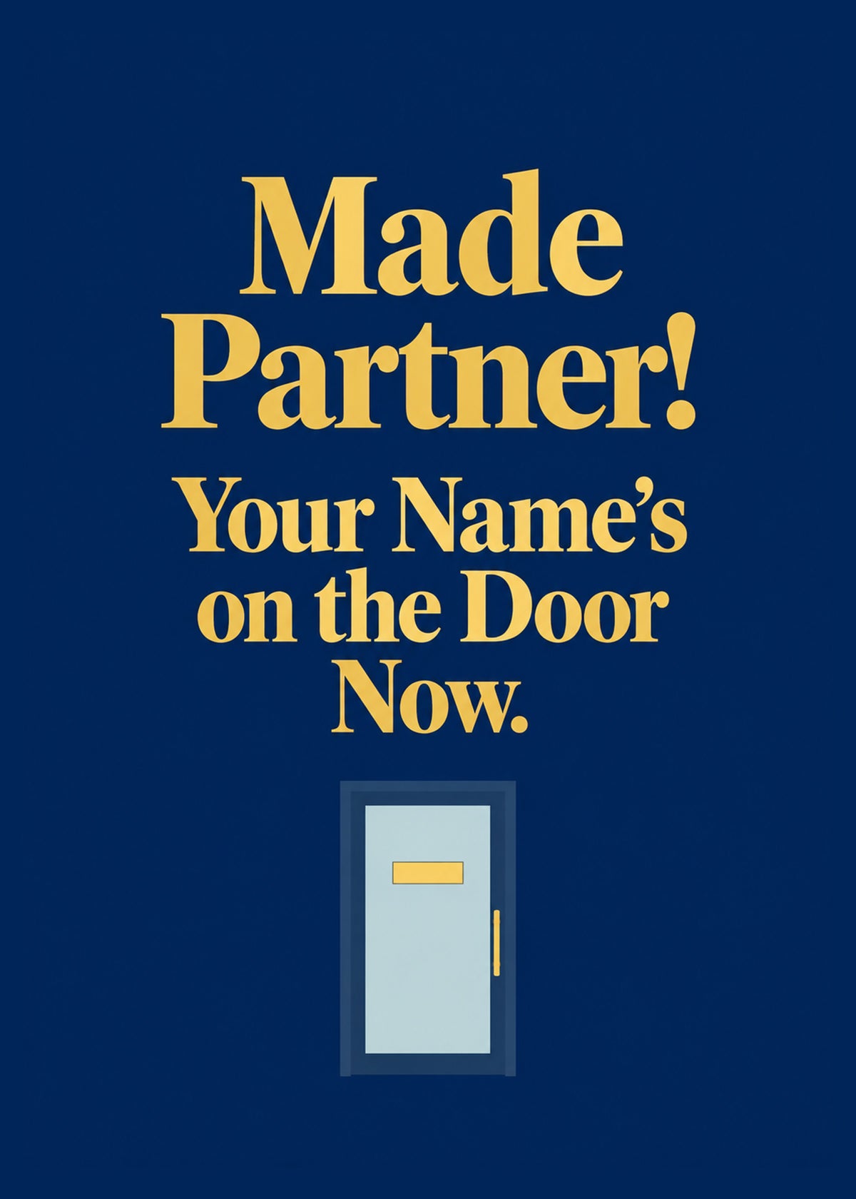 Funny congratulations card showing bold type with an office door and nameplate, by Gigglz