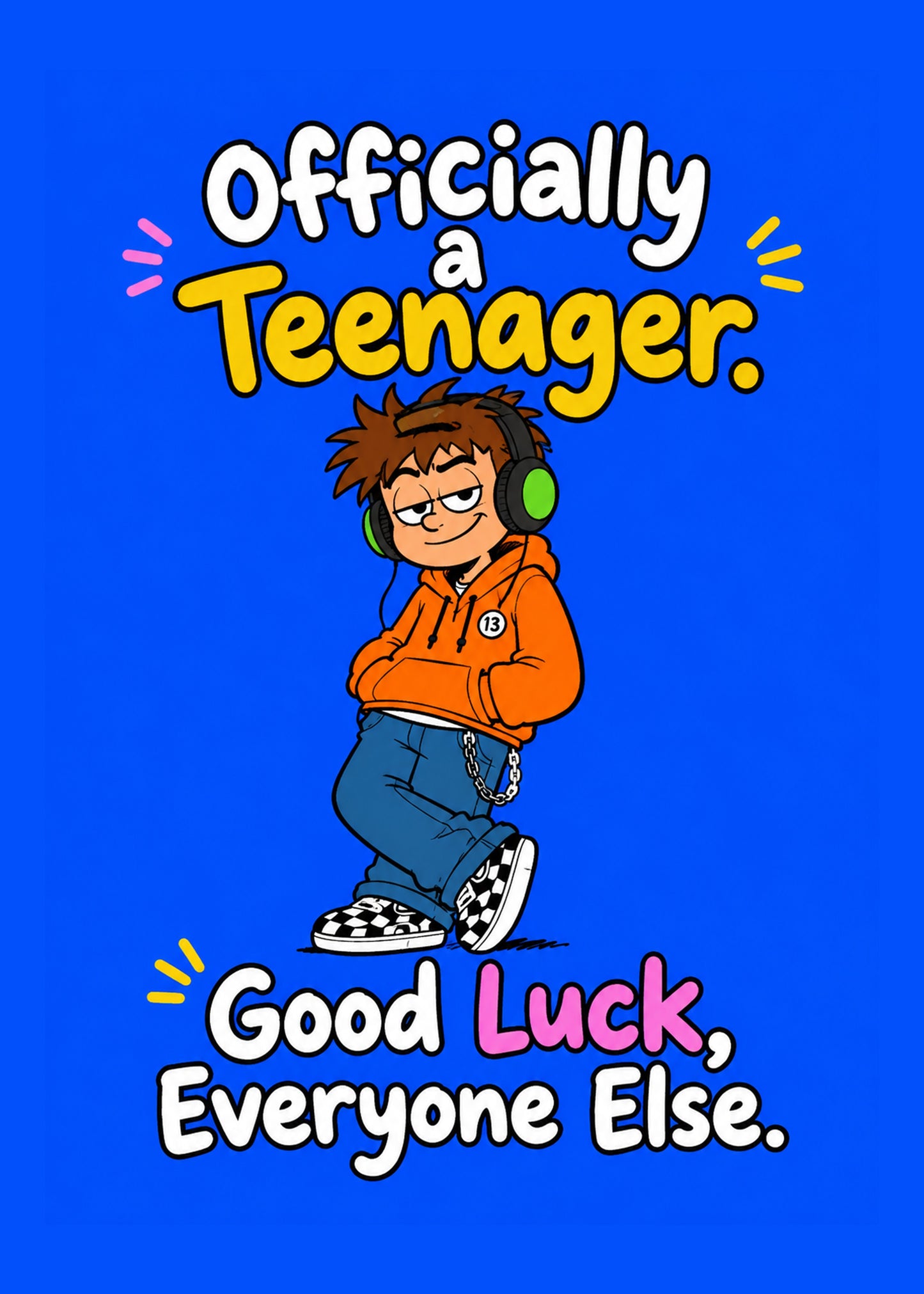 Funny birthday card with Good Luck text, by Gigglz