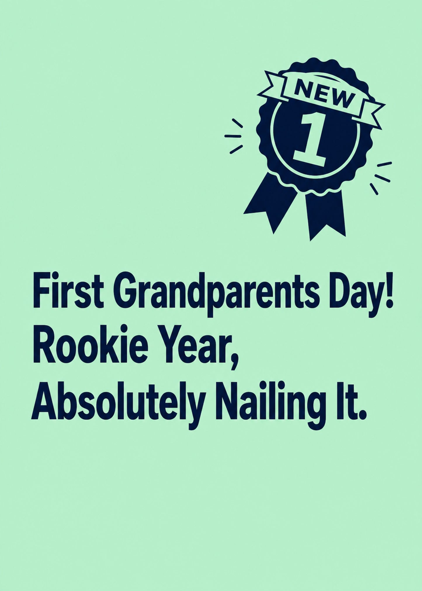 Funny Grandparents Day card showing bold type with a NEW number-one rosette, with First Grandparents Day text, by Gigglz