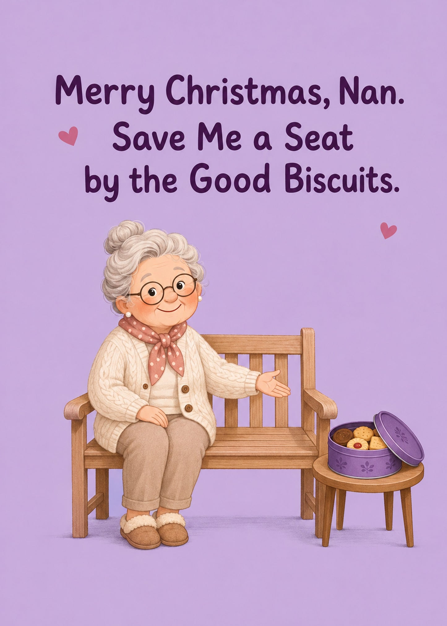 Funny Christmas card with Seat by the Good Biscuits text, by Gigglz