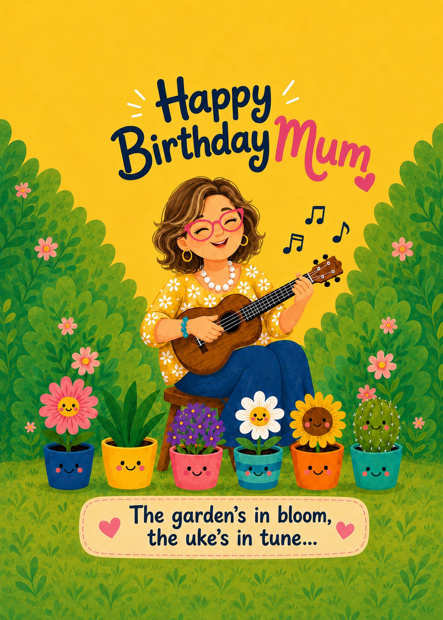 Happy Birthday Mum garden ukulele card by Gigglz