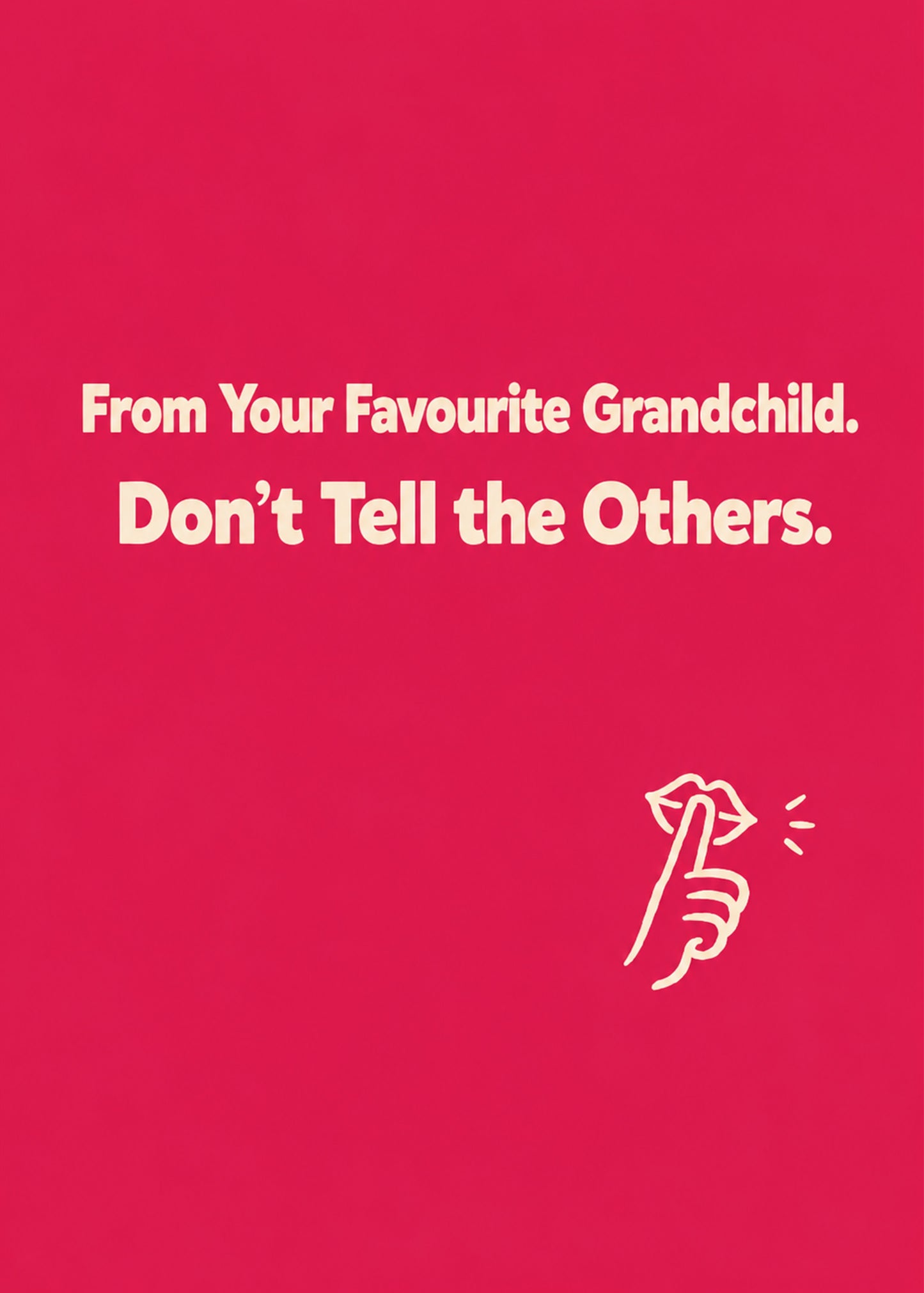 Funny Grandparents Day card showing bold type with a shushing finger to the lips, by Gigglz