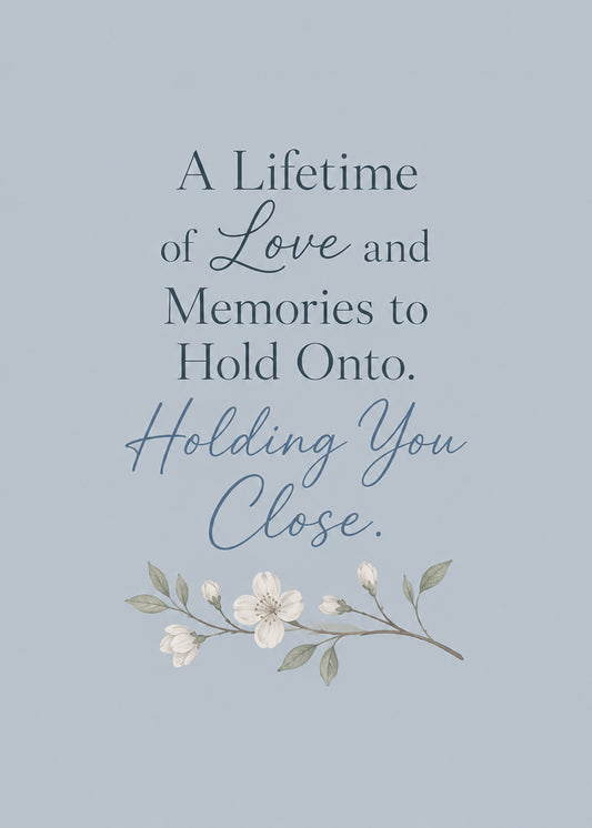 Heartfelt thinking of you card showing soft grey ground with delicate white blossom, by Gigglz