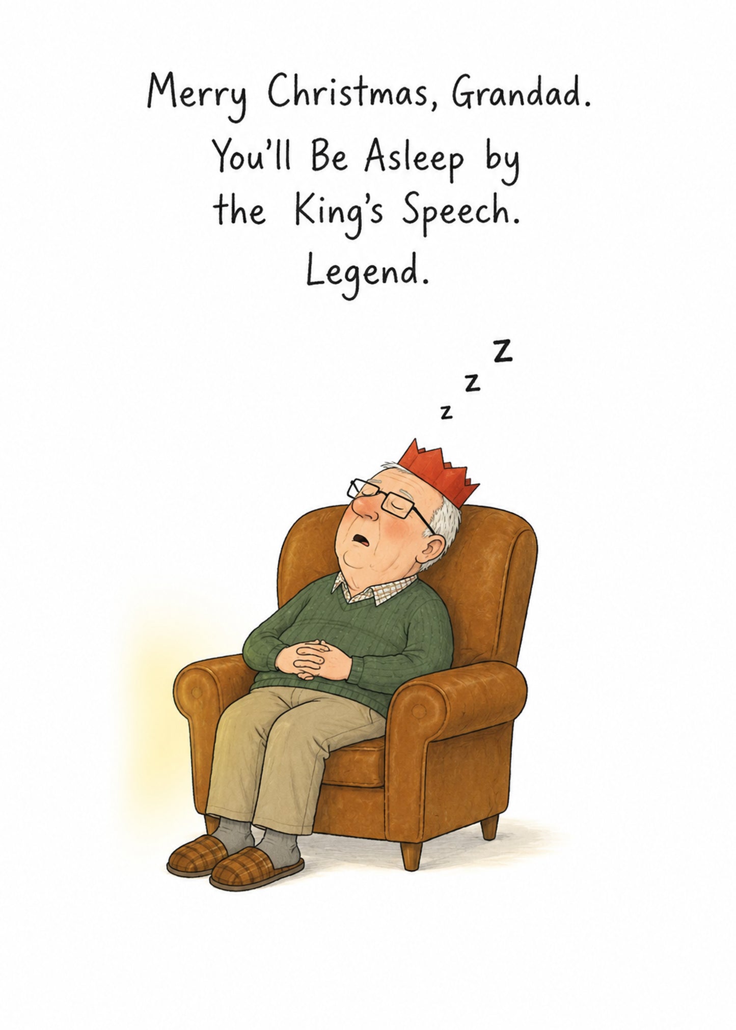 Funny Christmas card with Asleep by the King's Speech text, by Gigglz