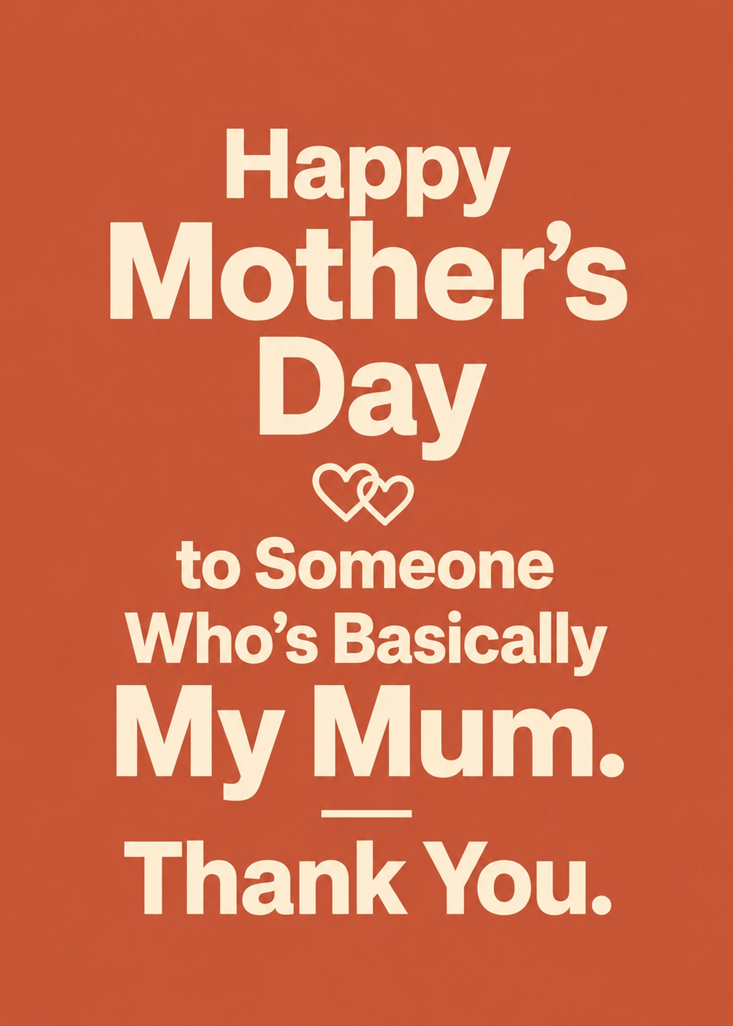 Heartwarming Mother's Day card showing bold type with two interlinked hearts, by Gigglz
