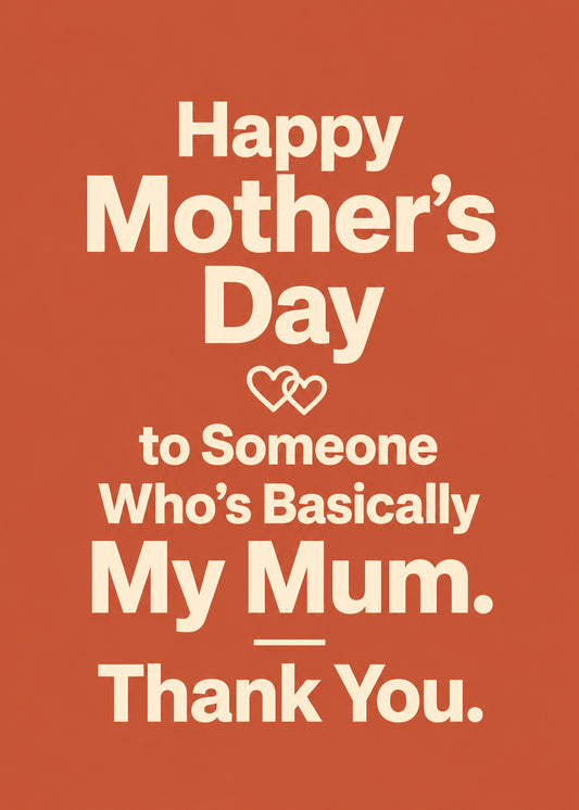 Heartwarming Mother's Day card showing bold type with two interlinked hearts, by Gigglz