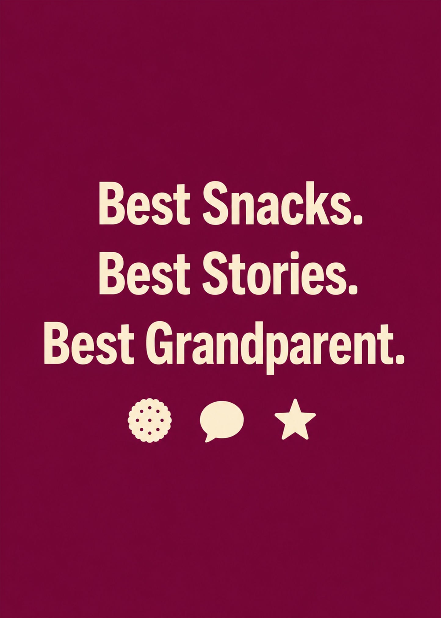 Heartwarming Grandparents Day card showing simple biscuit, speech bubble and star icons, with Best Snacks text, by Gigglz