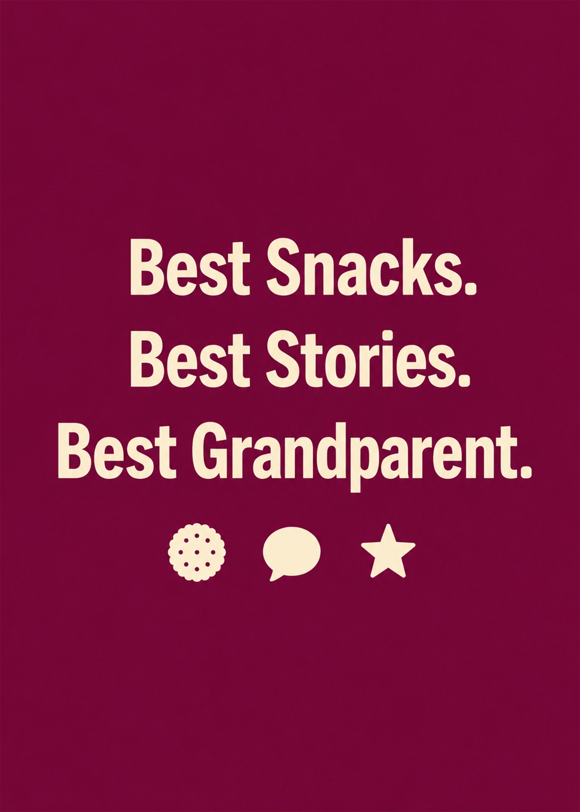 Heartwarming Grandparents Day card showing simple biscuit, speech bubble and star icons, with Best Snacks text, by Gigglz