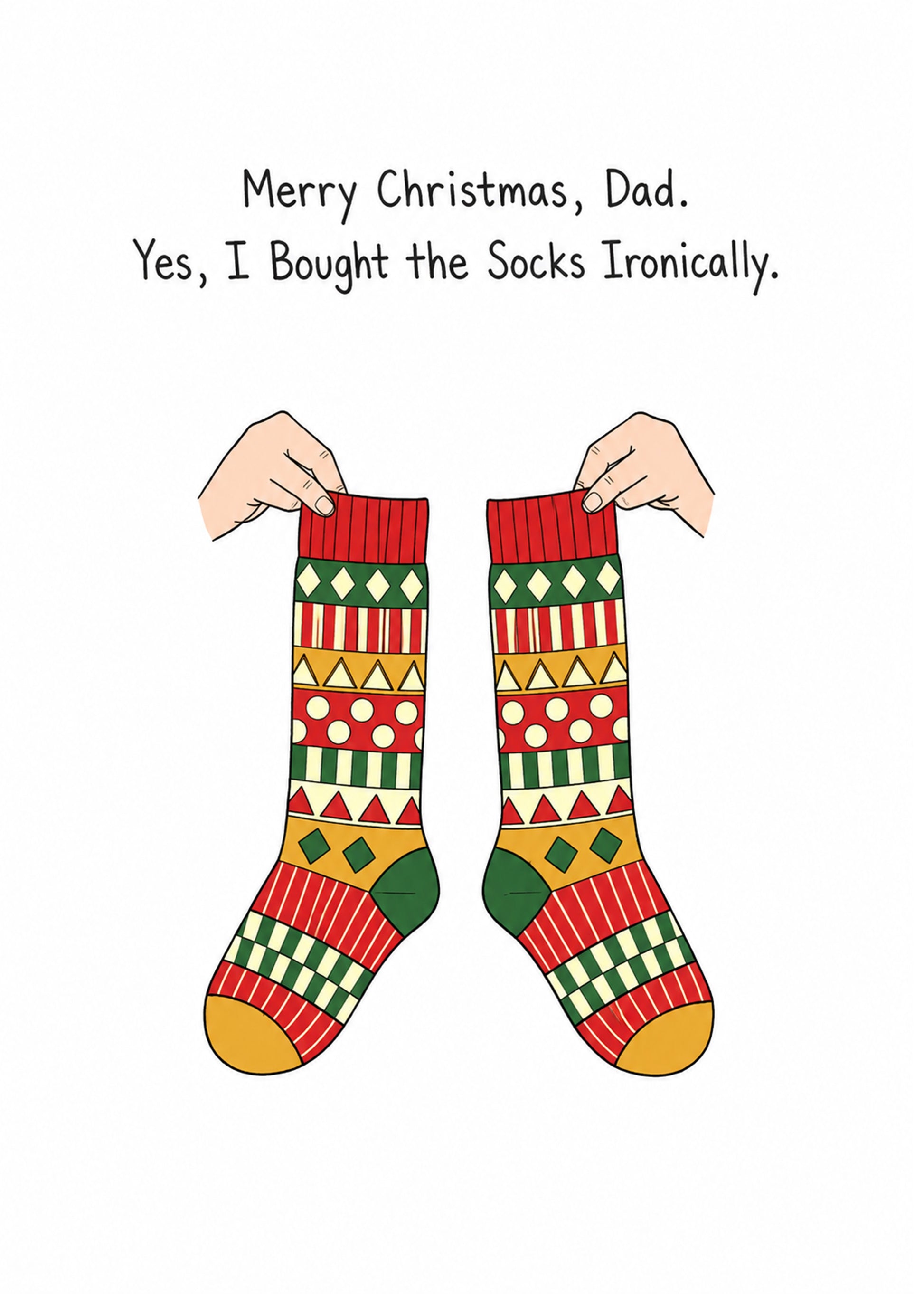 Funny Christmas card with Bought the Socks Ironically text, by Gigglz
