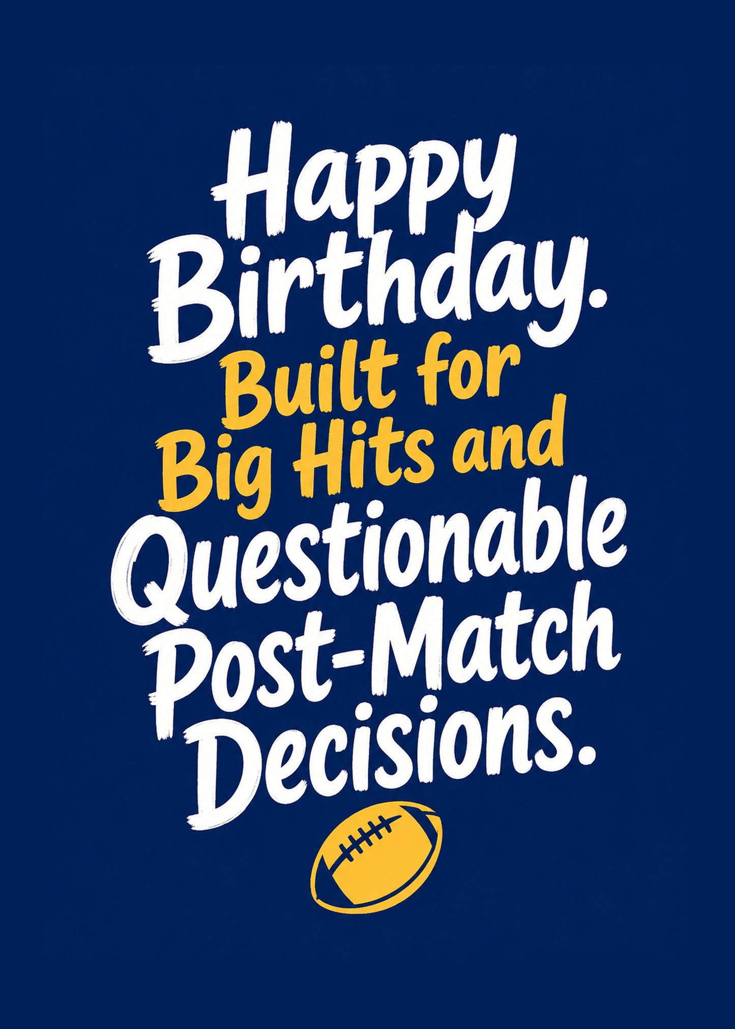 Funny birthday card showing brush type with a rugby ball, with Built for Big Hits text, by Gigglz
