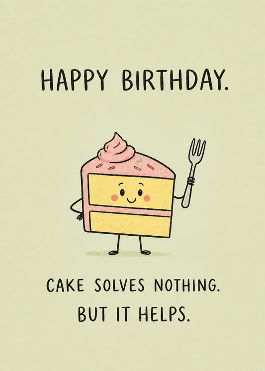 Cake Solves Nothing funny birthday card by Gigglz