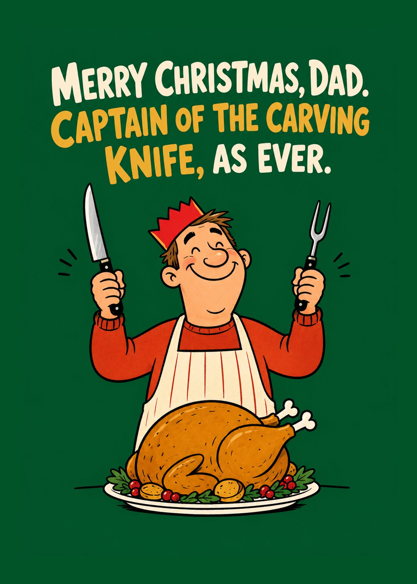Funny Christmas card with Captain of the Carving Knife text, by Gigglz