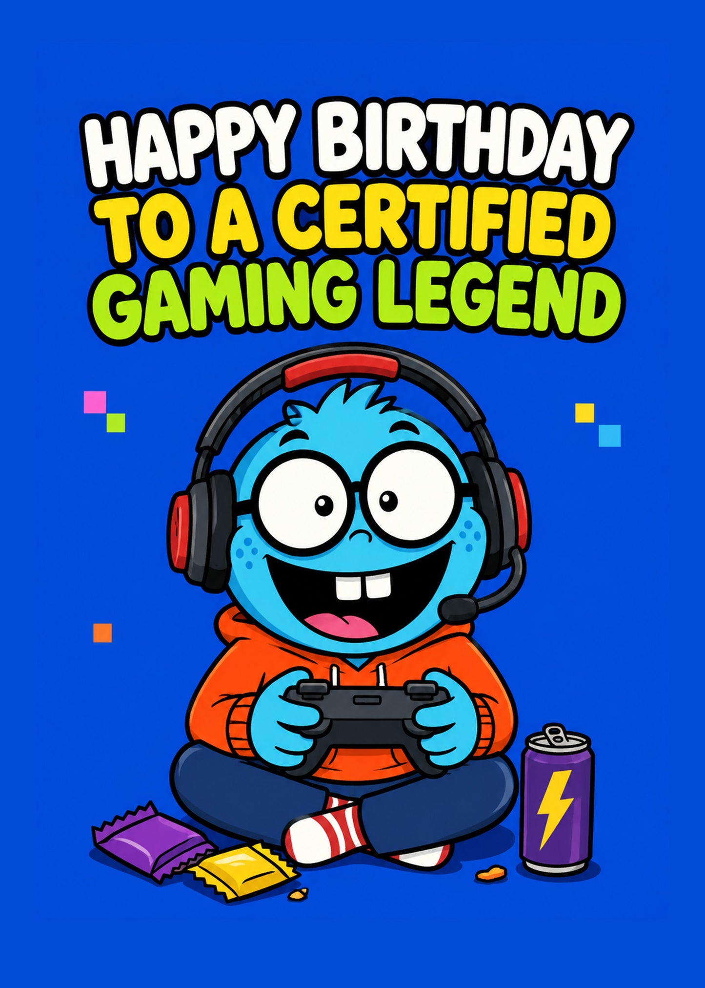 Funny birthday card with Certified Gaming Legend text, by Gigglz