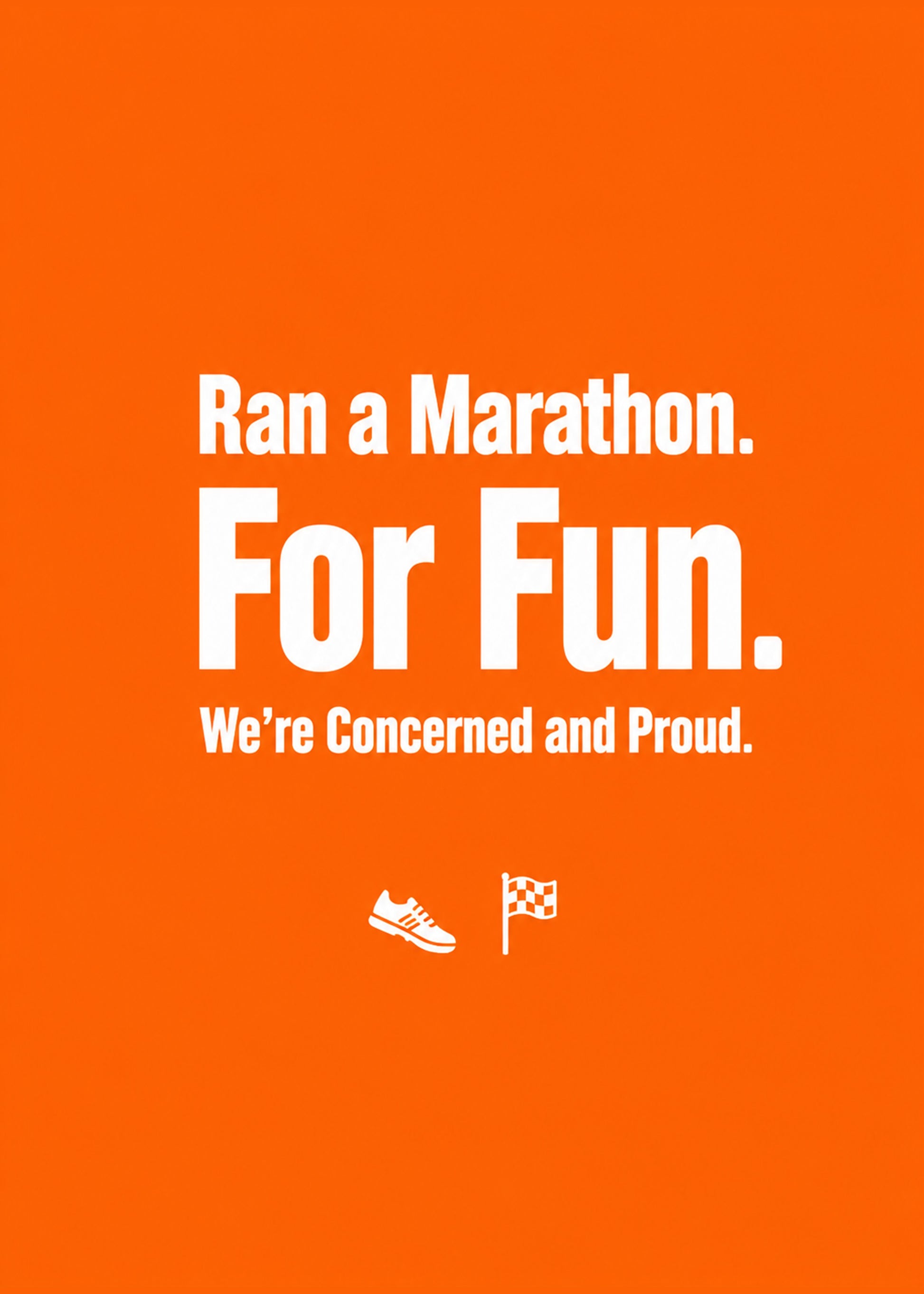 Funny congratulations card showing bold text with a small running trainer and chequered finish flag, by Gigglz