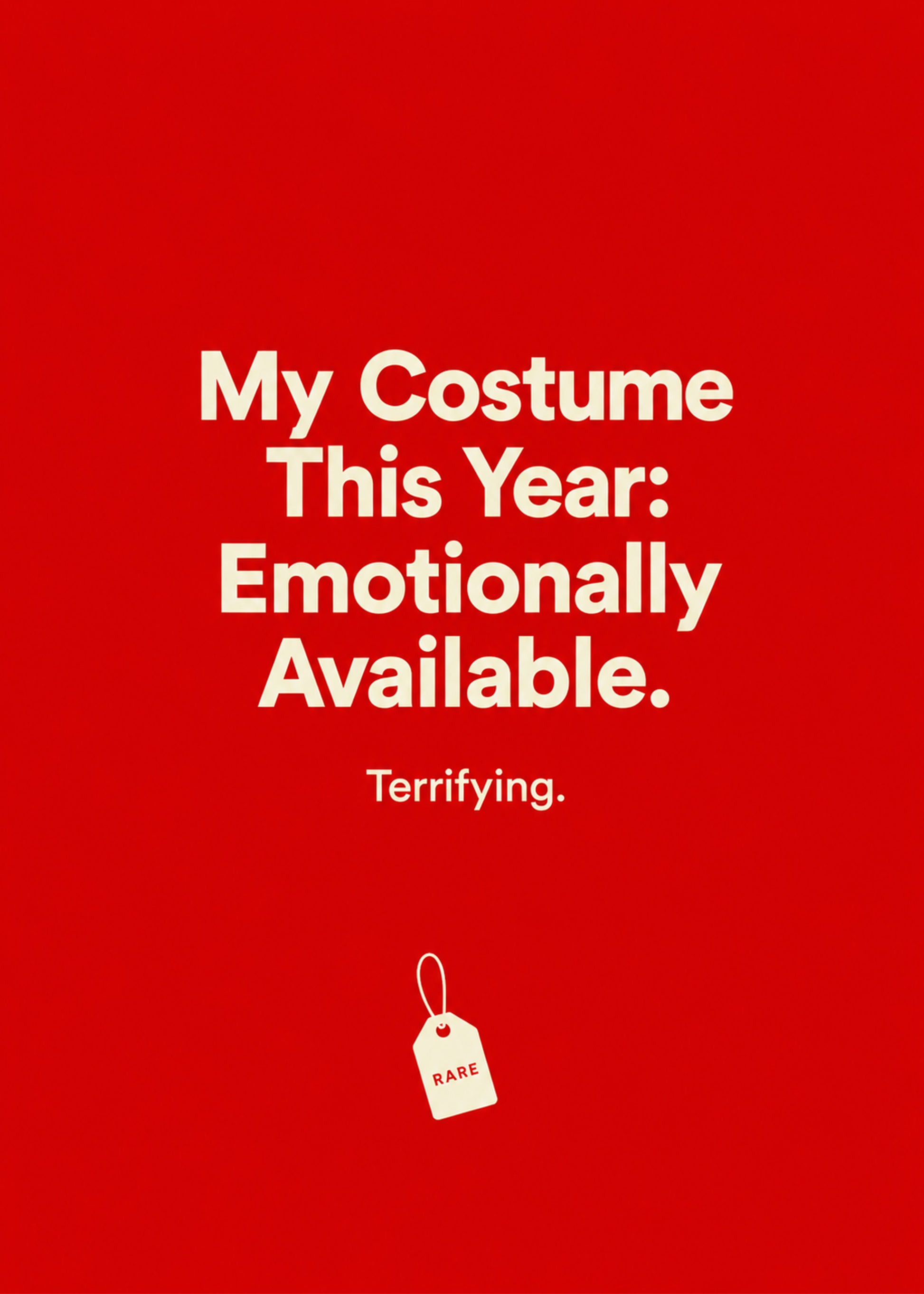 Funny Halloween card showing bold type with a small RARE price tag, by Gigglz