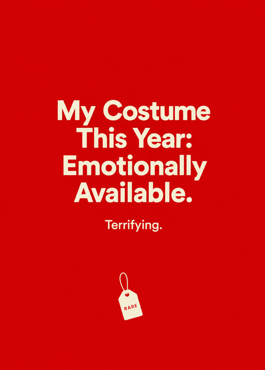 Funny Halloween card showing bold type with a small RARE price tag, by Gigglz