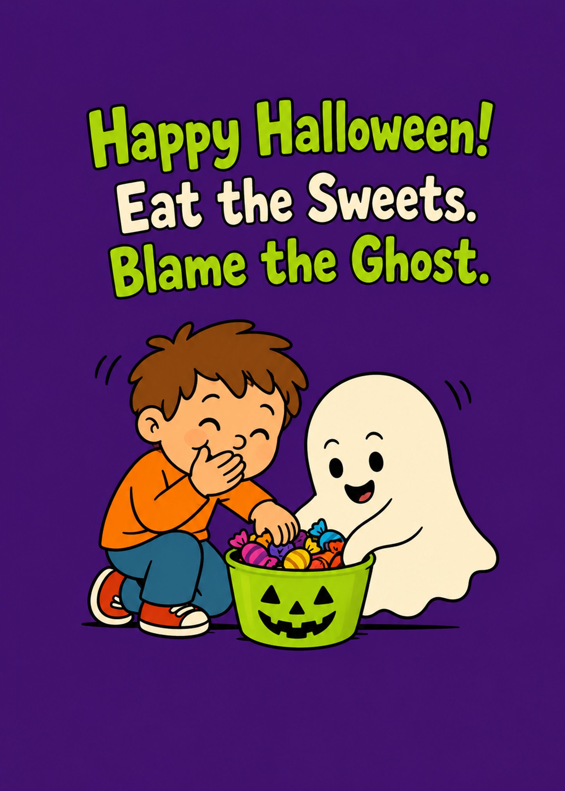 Funny Halloween card with Eat the Sweets text, by Gigglz