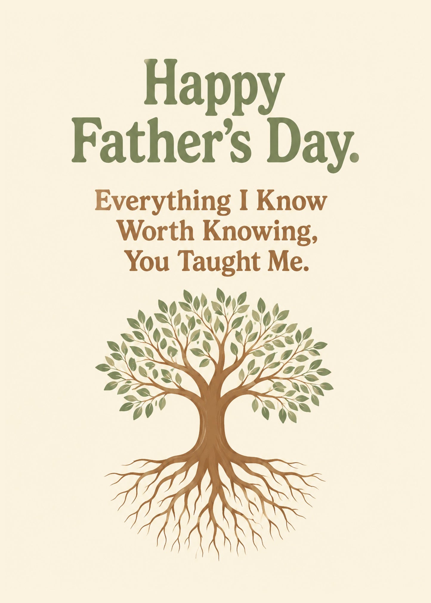 Heartfelt Father's Day card showing a spreading tree with deep roots, by Gigglz