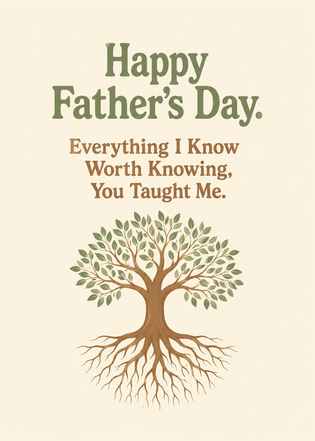 Heartfelt Father's Day card showing a spreading tree with deep roots, by Gigglz