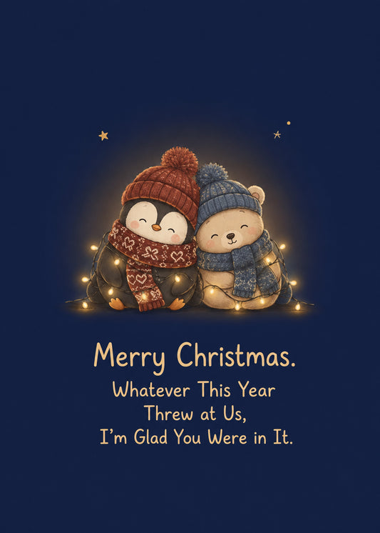 Cute Christmas card with Glad You Were in It text, by Gigglz