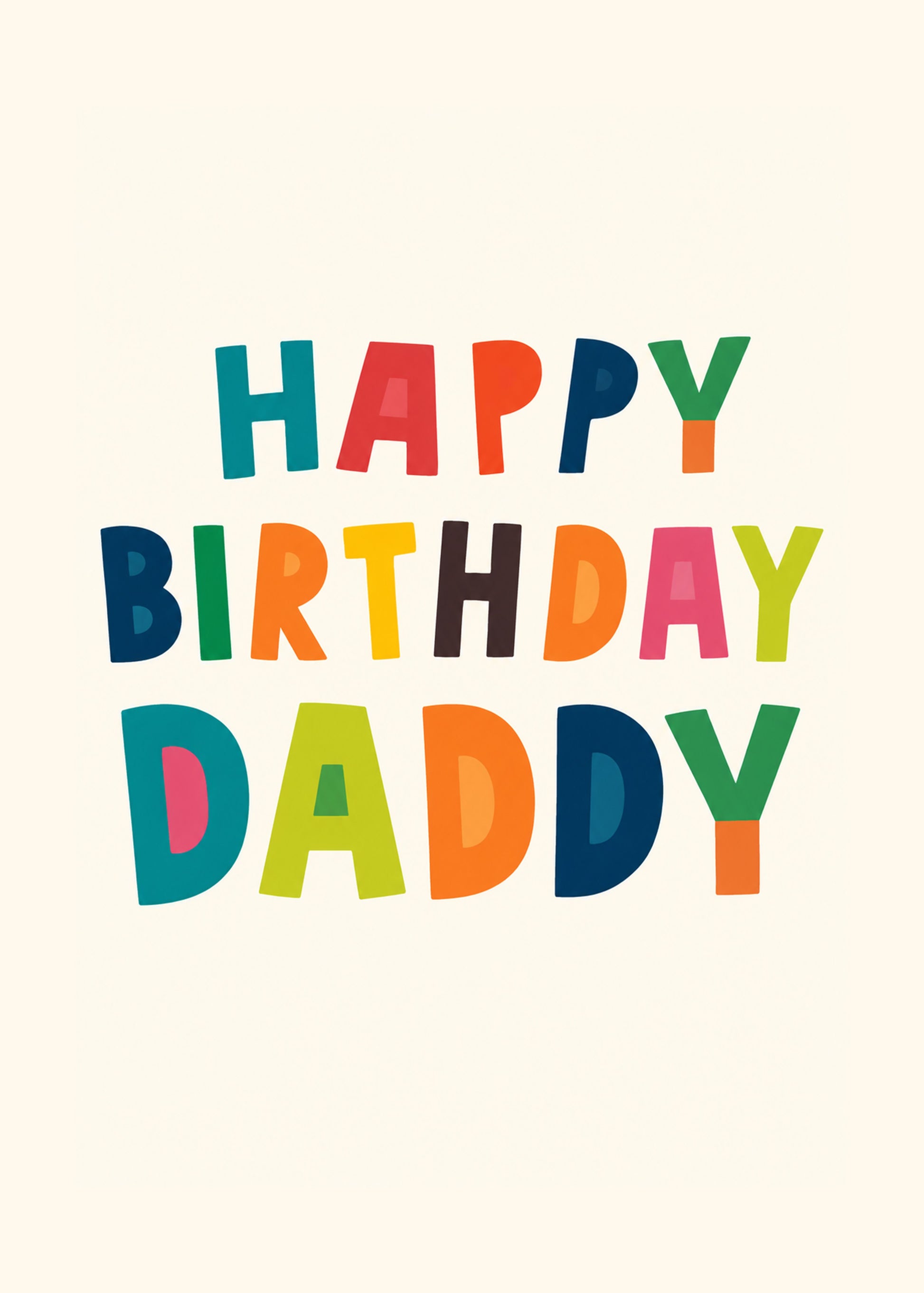 Heartwarming birthday card showing simple multicoloured cut-paper style birthday lettering, by Gigglz