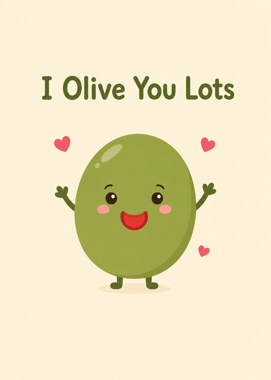 Funny anniversary card with I Olive You Lots text, by Gigglz