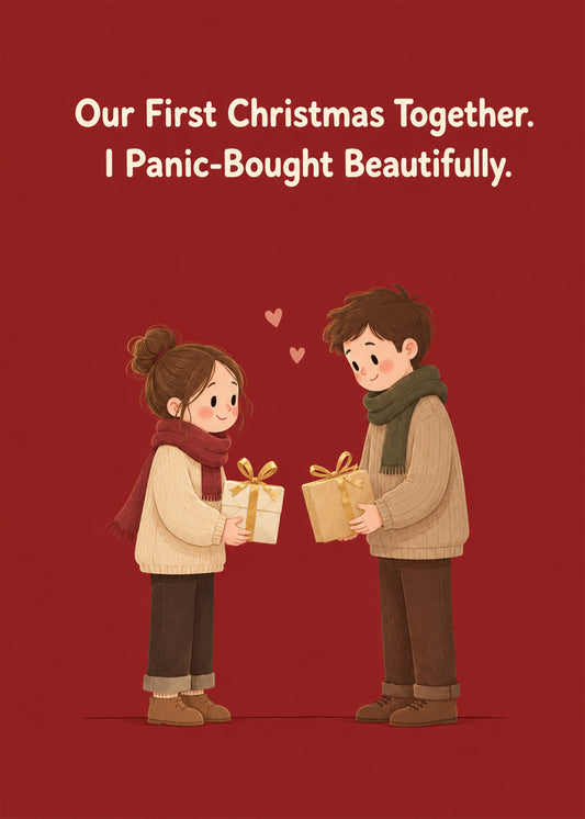 Funny Christmas card with I Panic-Bought Beautifully text, by Gigglz