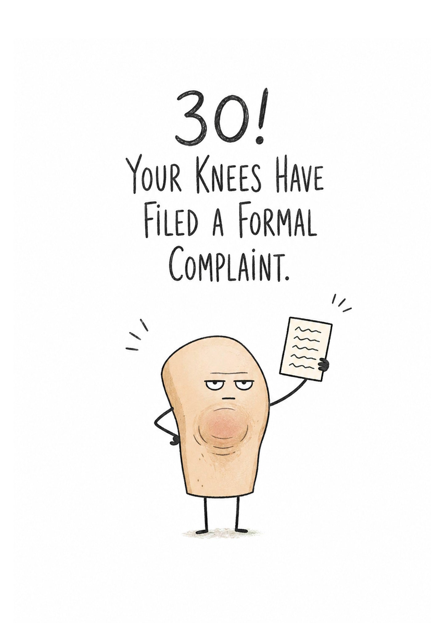Funny birthday card with Knees Filed a Complaint text, by Gigglz