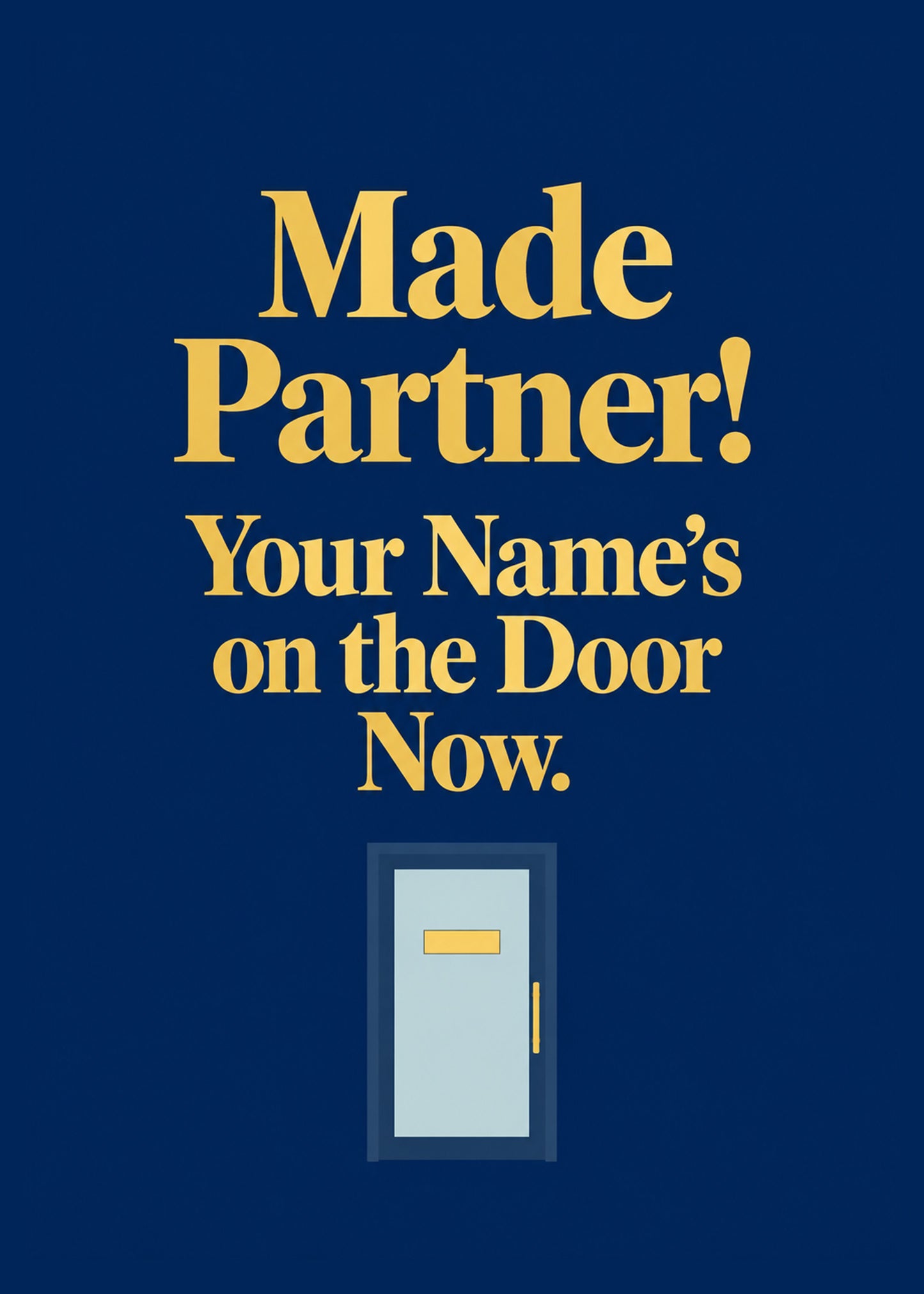 Funny congratulations card showing bold type with an office door and nameplate, by Gigglz