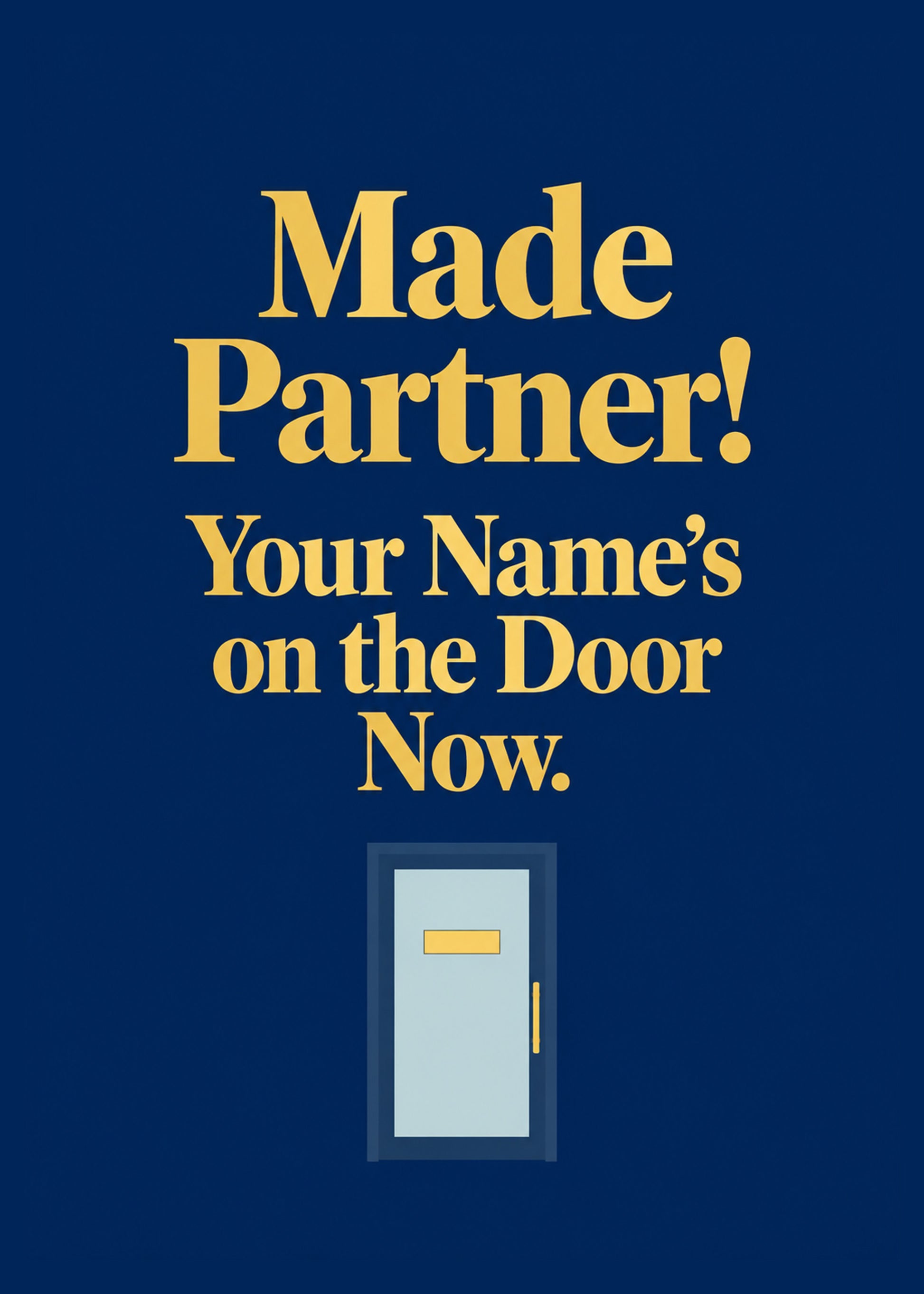Funny congratulations card showing bold type with an office door and nameplate, by Gigglz