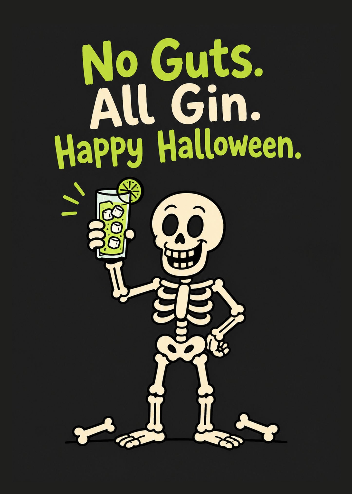 Funny Halloween card with No Guts text, by Gigglz