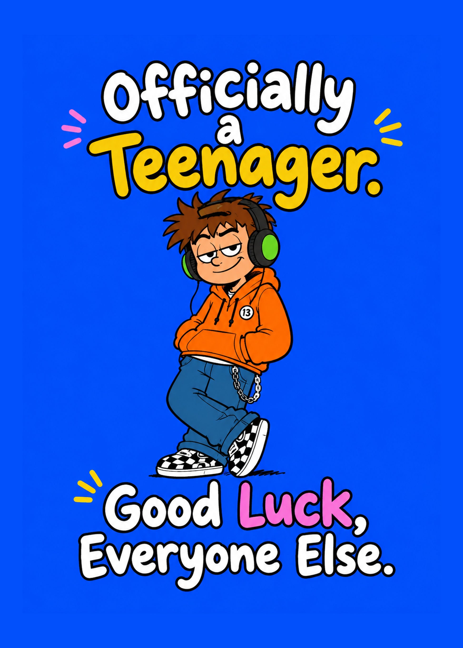 Funny birthday card with Good Luck text, by Gigglz