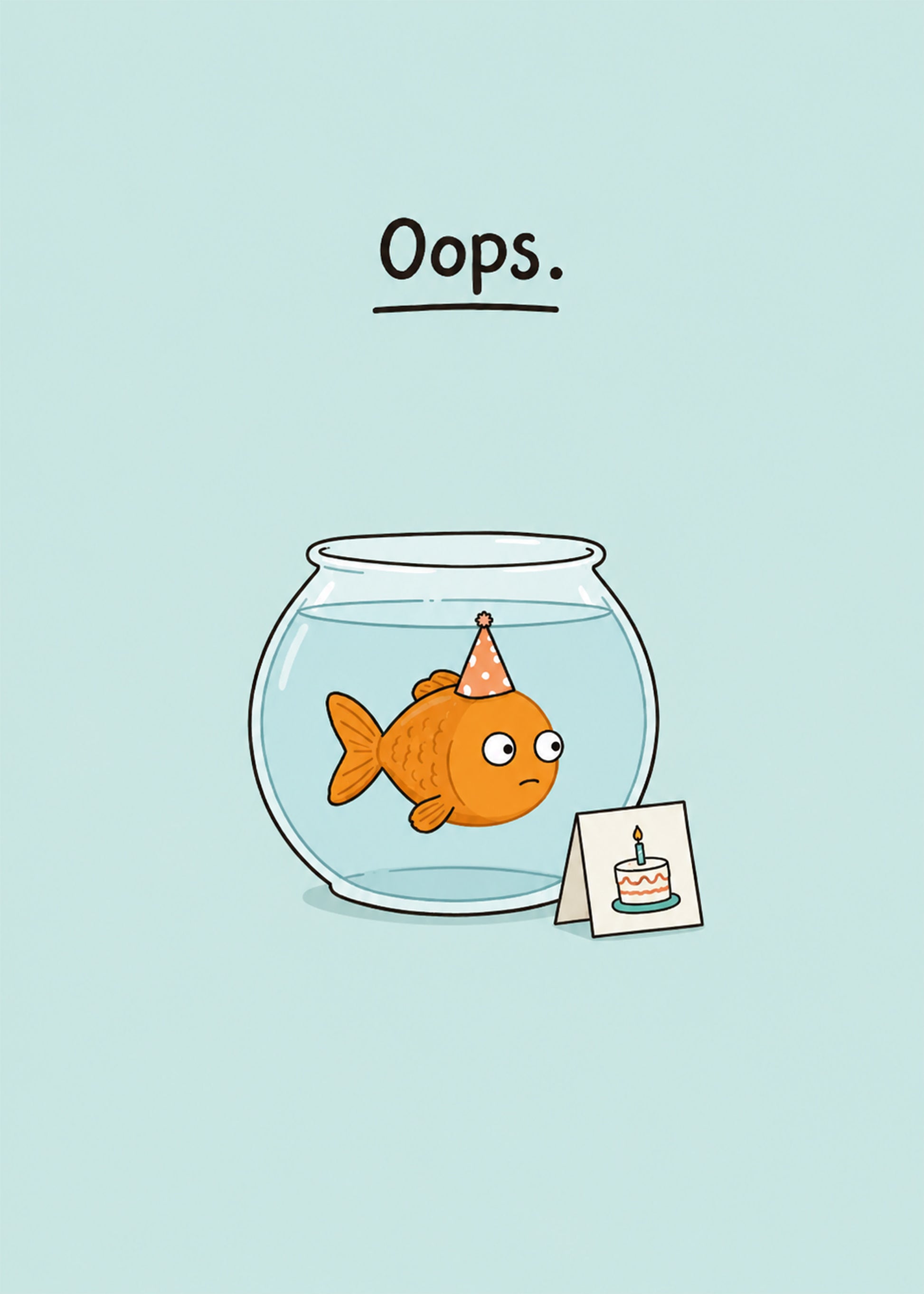 Oops funny belated birthday goldfish card by Gigglz
