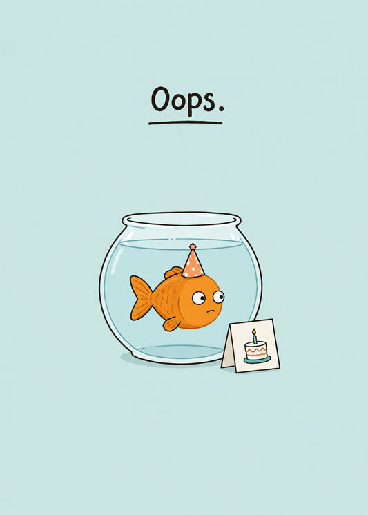 Oops funny belated birthday goldfish card by Gigglz