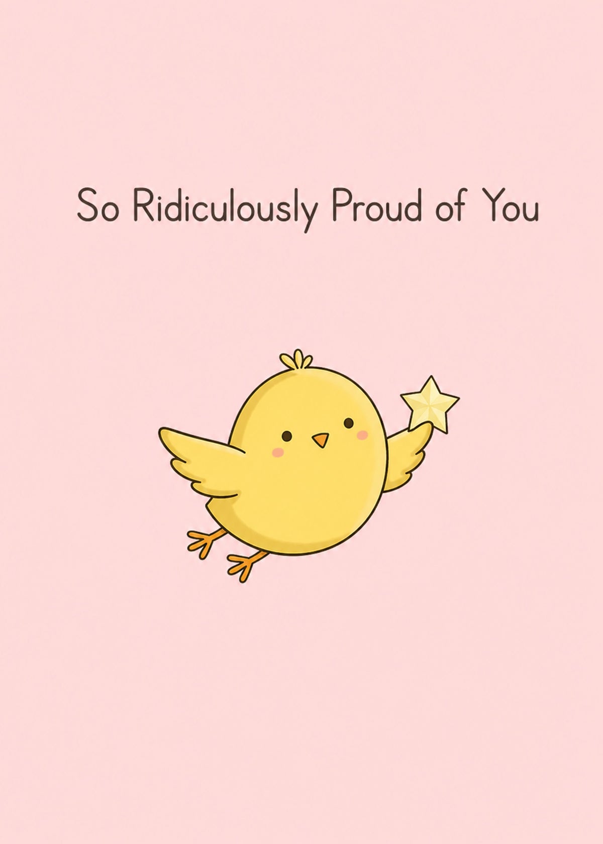 Cute congratulations card showing a cute yellow chick holding up a gold star, by Gigglz