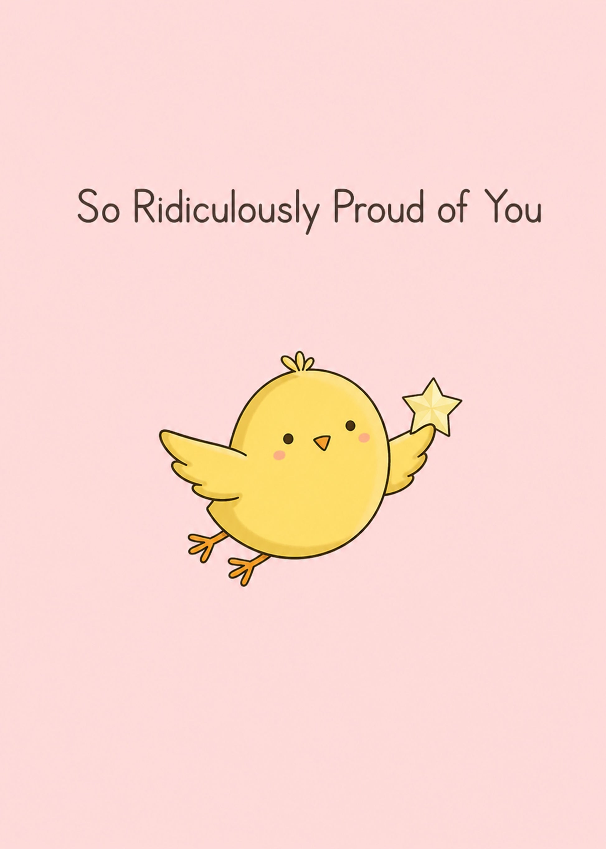 Cute congratulations card showing a cute yellow chick holding up a gold star, by Gigglz