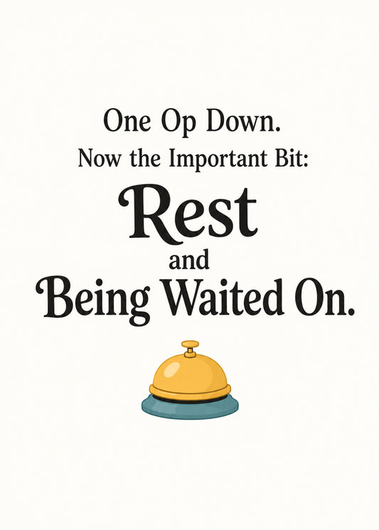 Funny get well card showing a small service bell, with Rest and Being Waited On text, by Gigglz