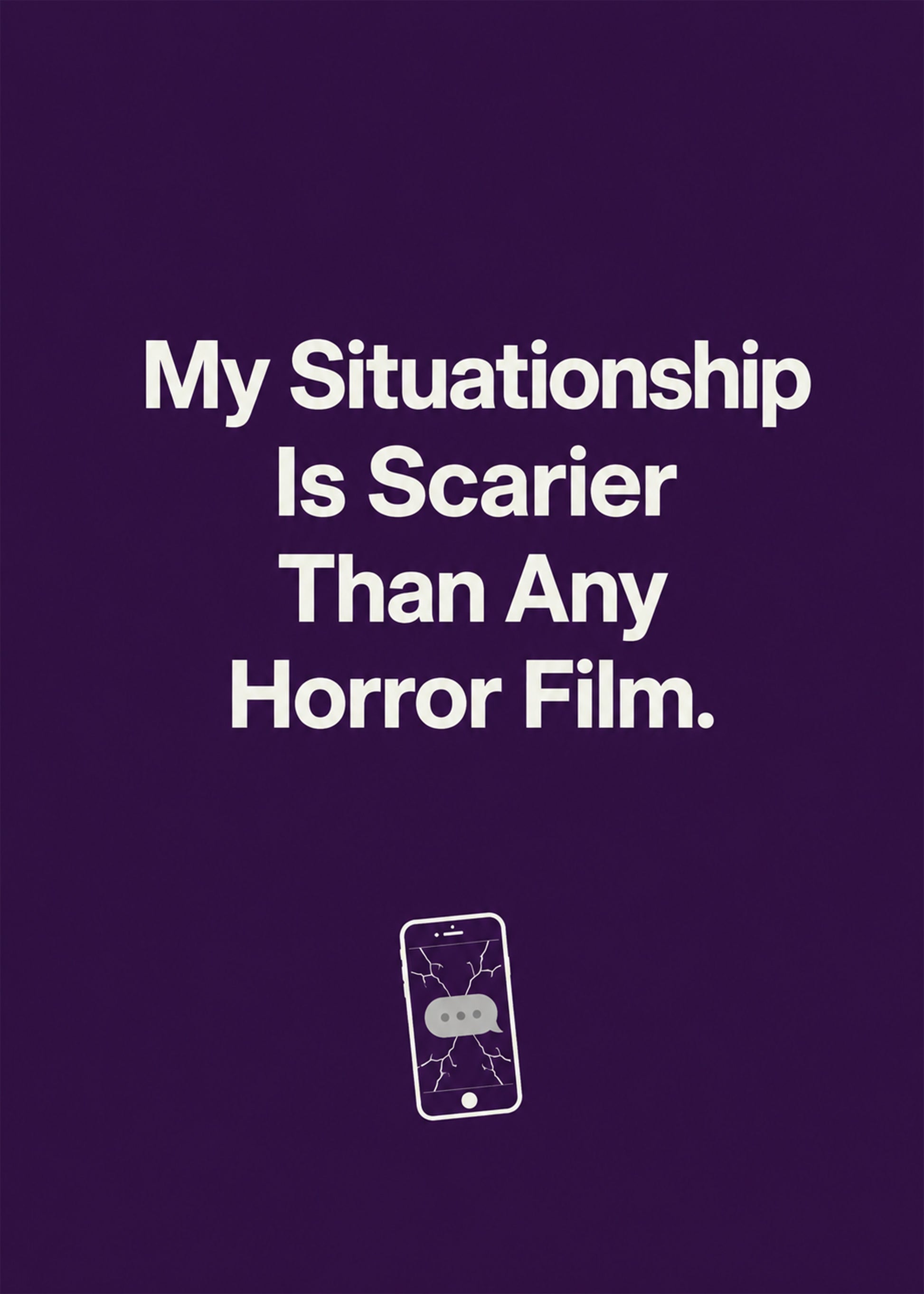 Funny Halloween card showing bold type with a cracked phone showing unanswered messages, by Gigglz