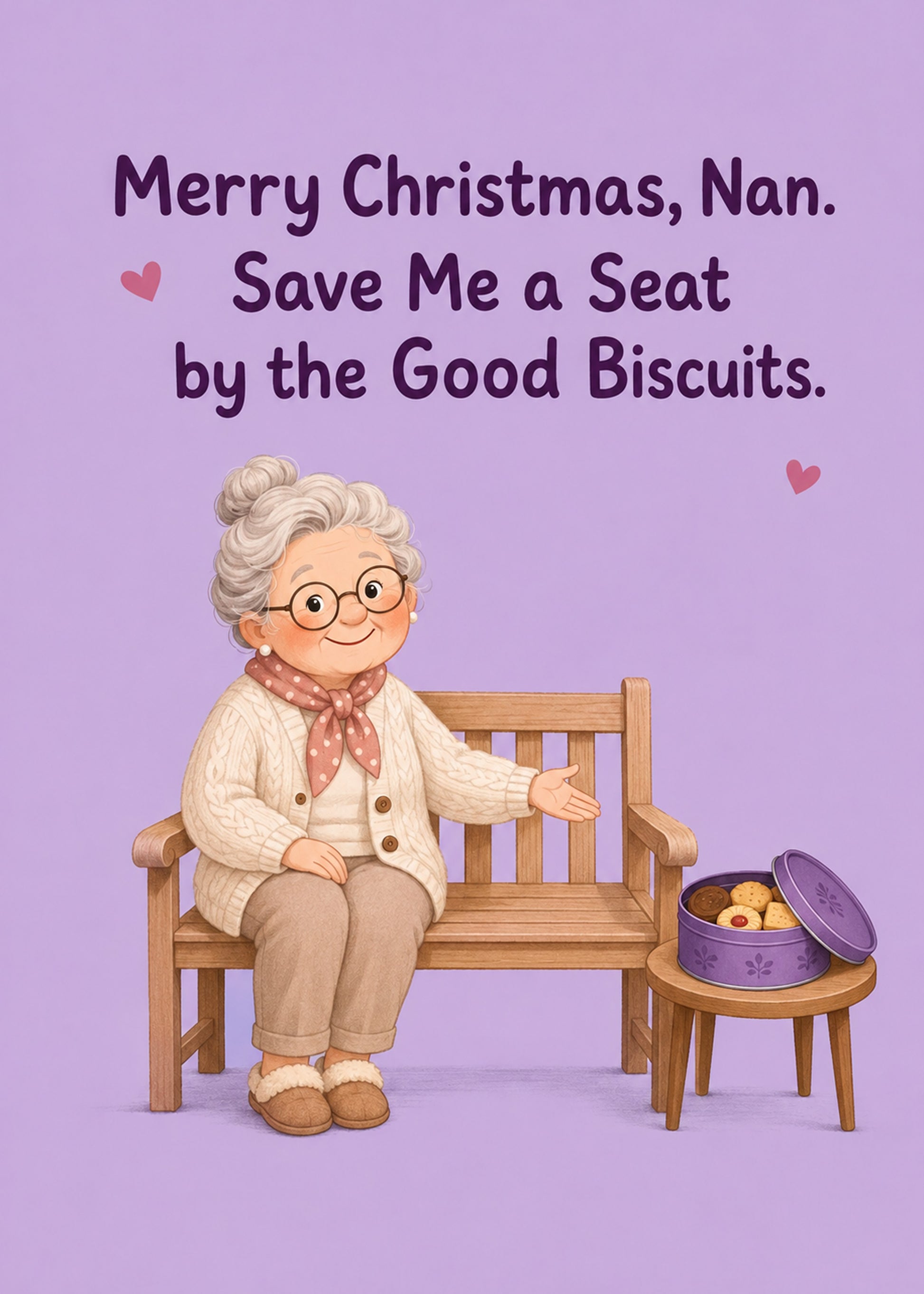 Funny Christmas card with Seat by the Good Biscuits text, by Gigglz