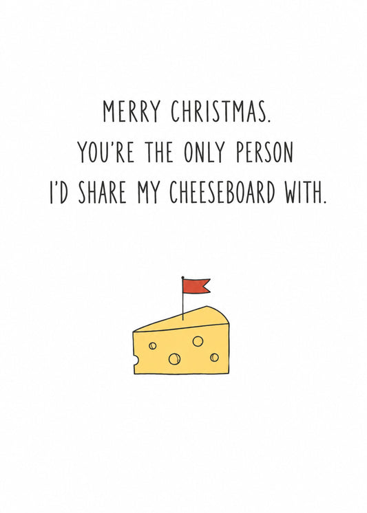 Funny Christmas card showing a hand-drawn wedge of cheese with a little red flag, by Gigglz