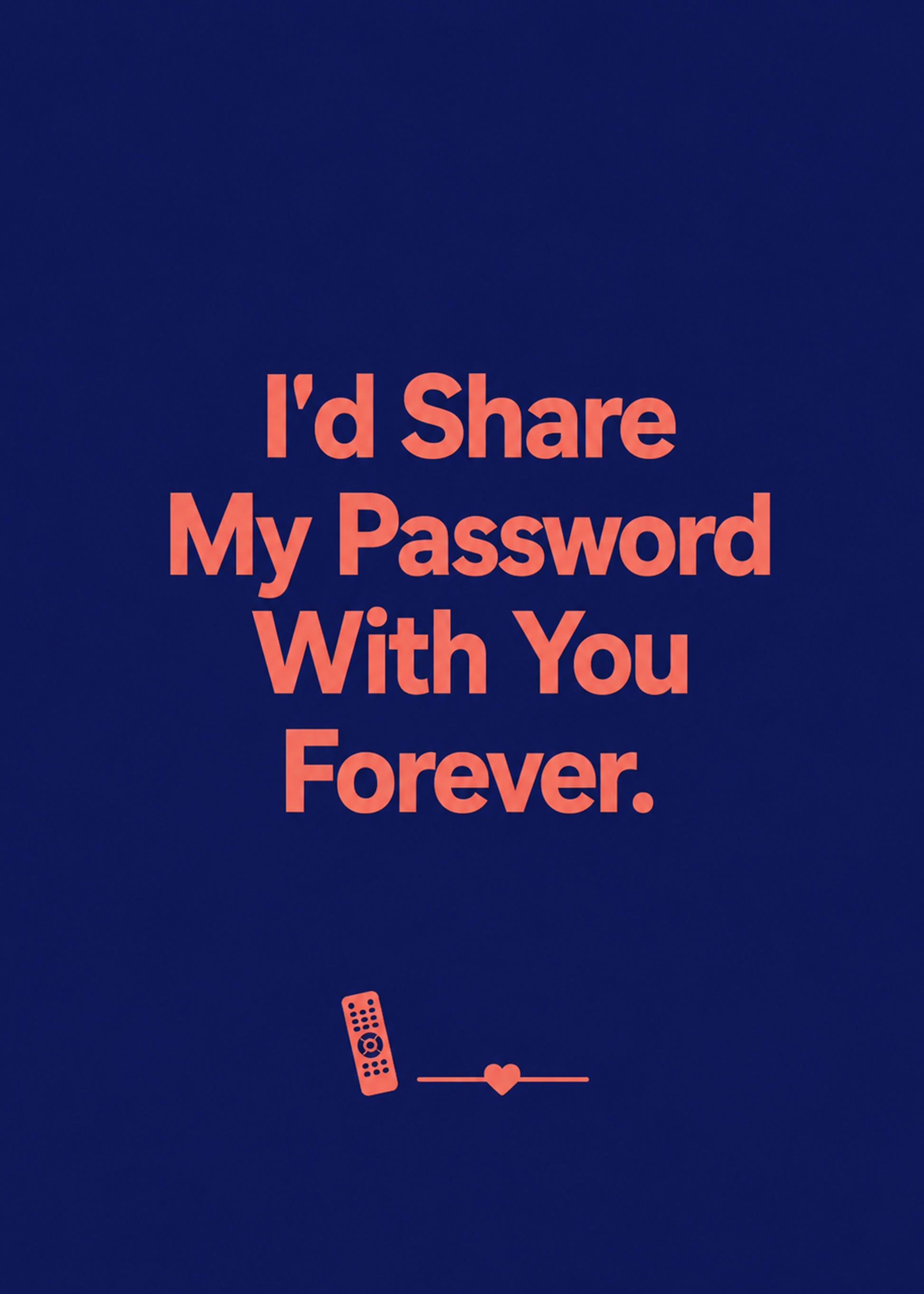 Funny anniversary card showing bold type with a TV remote and a heart on a progress bar, by Gigglz
