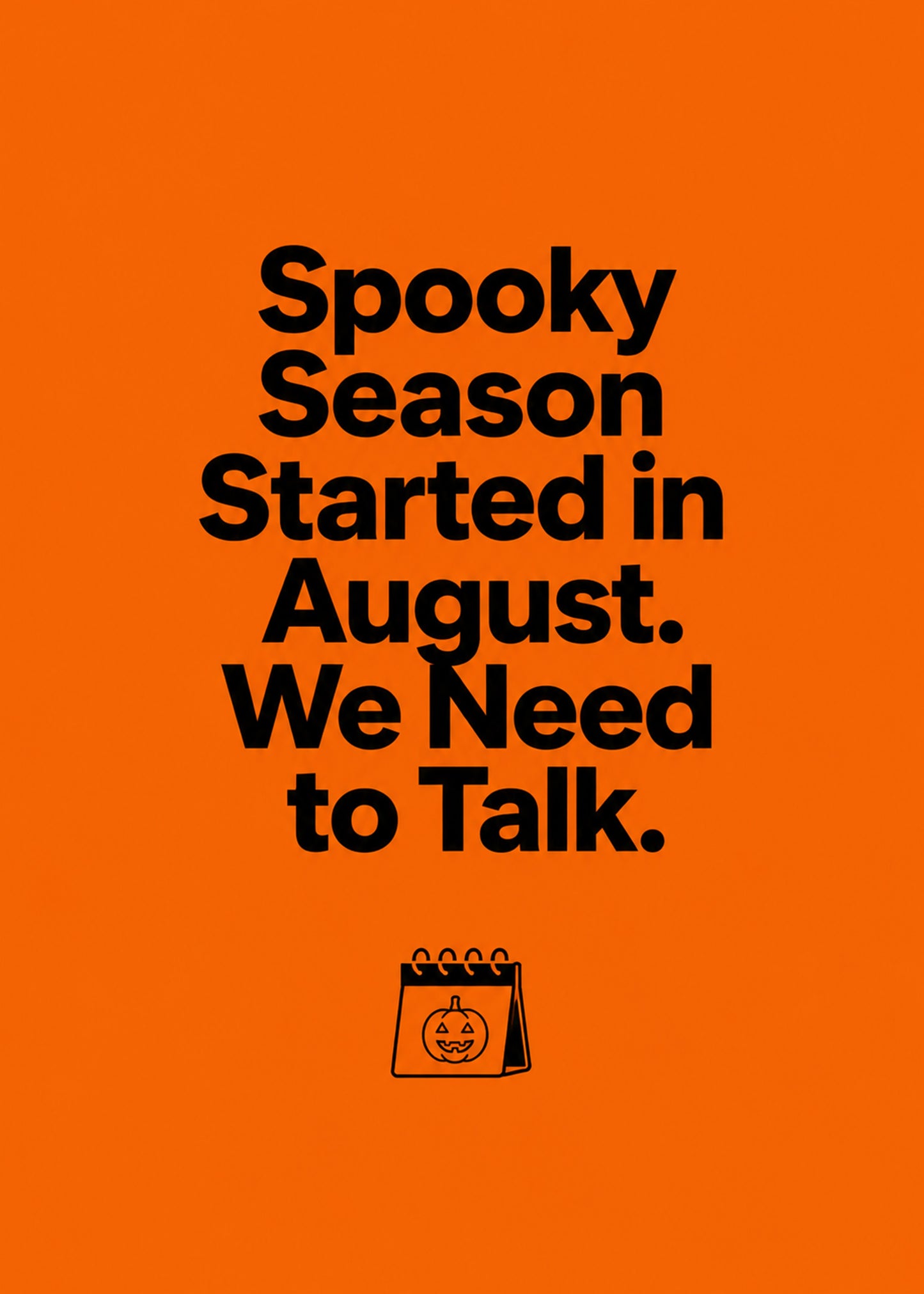 Funny Halloween card showing bold type with a desk calendar showing a pumpkin, by Gigglz