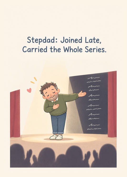 Funny birthday card showing a modest man taking a bow on stage beside a rolling credits board with a silhouetted, by Gigglz