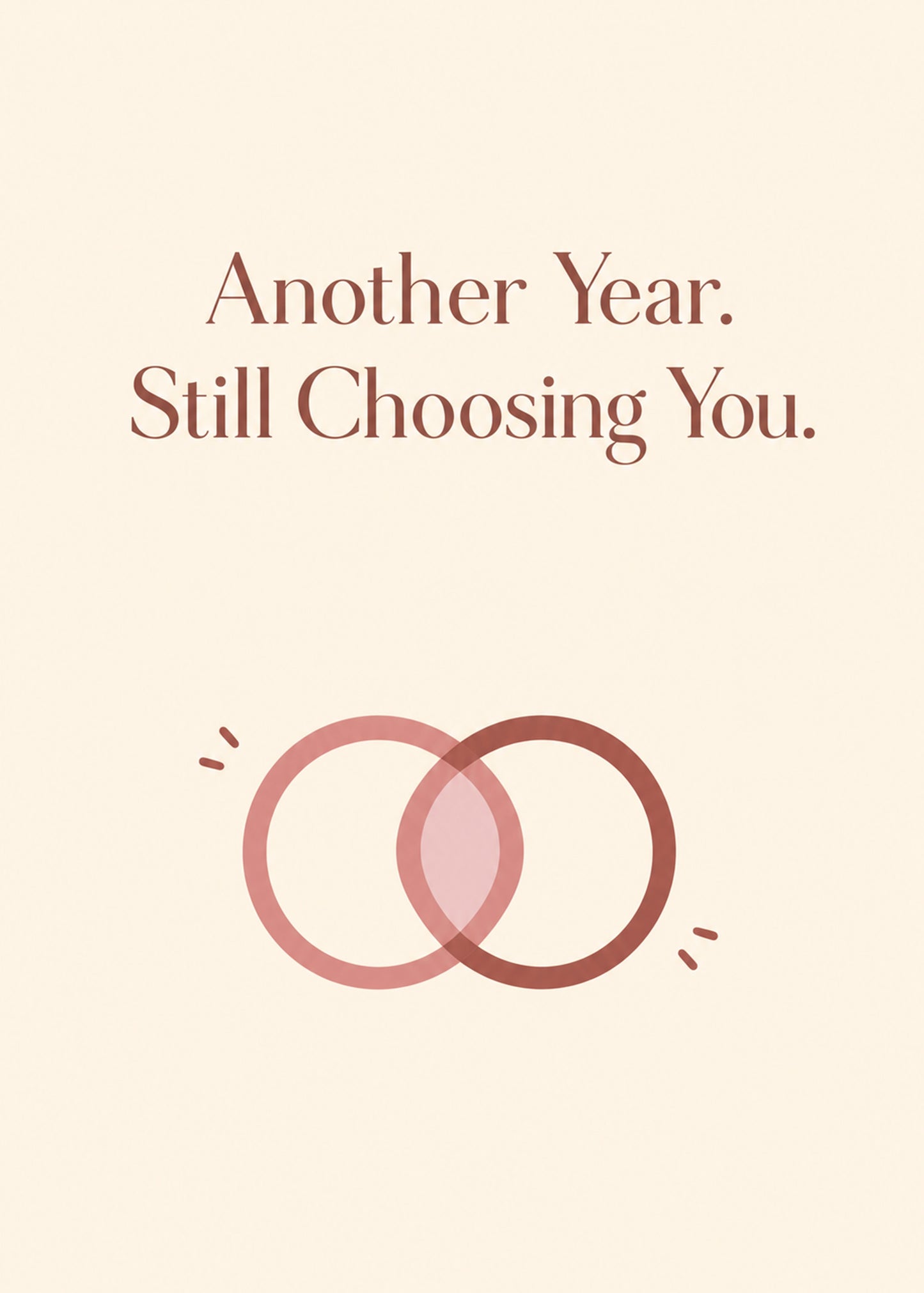 Heartwarming anniversary card showing two overlapping rings in pink and terracotta, with Another Year text, by Gigglz