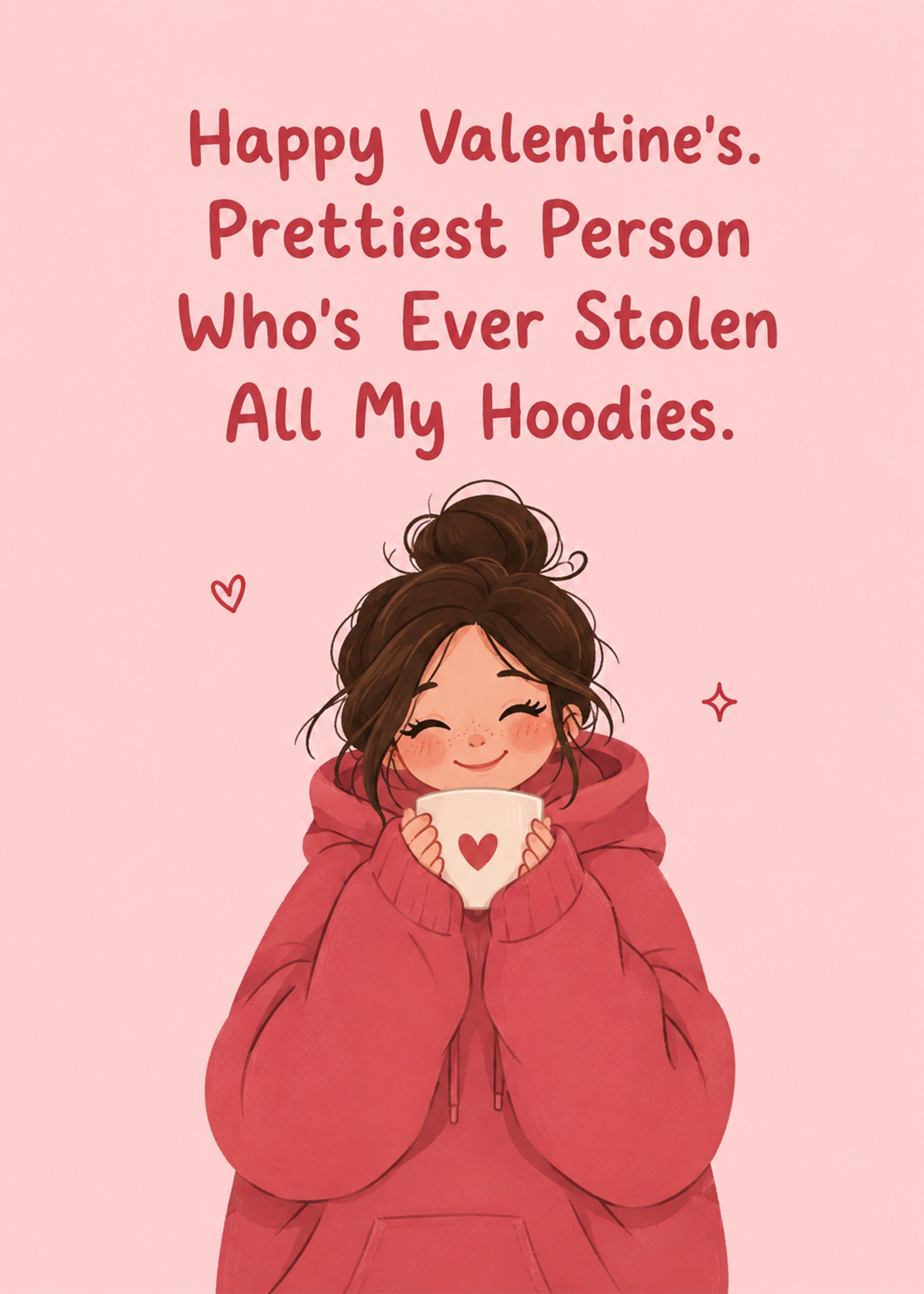 Funny Valentine's card showing a cosy hoodie with a heart, by Gigglz